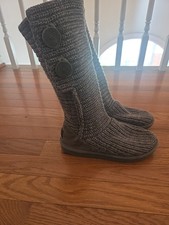 UGG Australia Boots Girl Youth Size 4 Classic Cardy Knit Winter Boot Gray