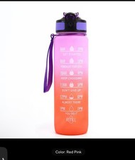 Water Bottle with Straw - Large 1 Litre BPA Free Sport Water Bottle with Time Ma