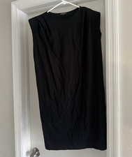 Express Black Solid Shoulder Pads Cotton Sheath Dress Crew Neck Sleeveless XS