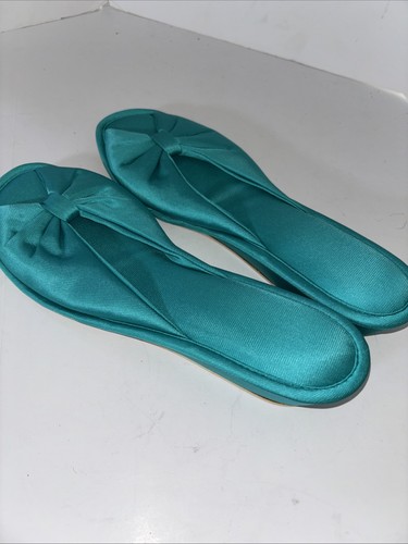 Vanity Fair Women's Teal Nylon House Shoes Slippers Wedge Heels  Medium 6.5- 7.5