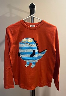 Mini Boden Kids Orange Monster Applique Long Sleeve Cotton T-Shirt Size 11-12 Y