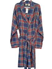 L.L. Bean Robe Men's XX Large NAVY STEWART Plaid Brushed Cotton Flannel NEW