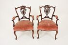 Antique Walnut Chairs, Pair of Edwardian Carved Arm Chairs, Scotland 1900, H983