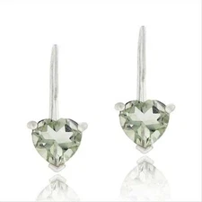 925 Silver 1.3ct. Green Amethyst Heart Drop Earrings   