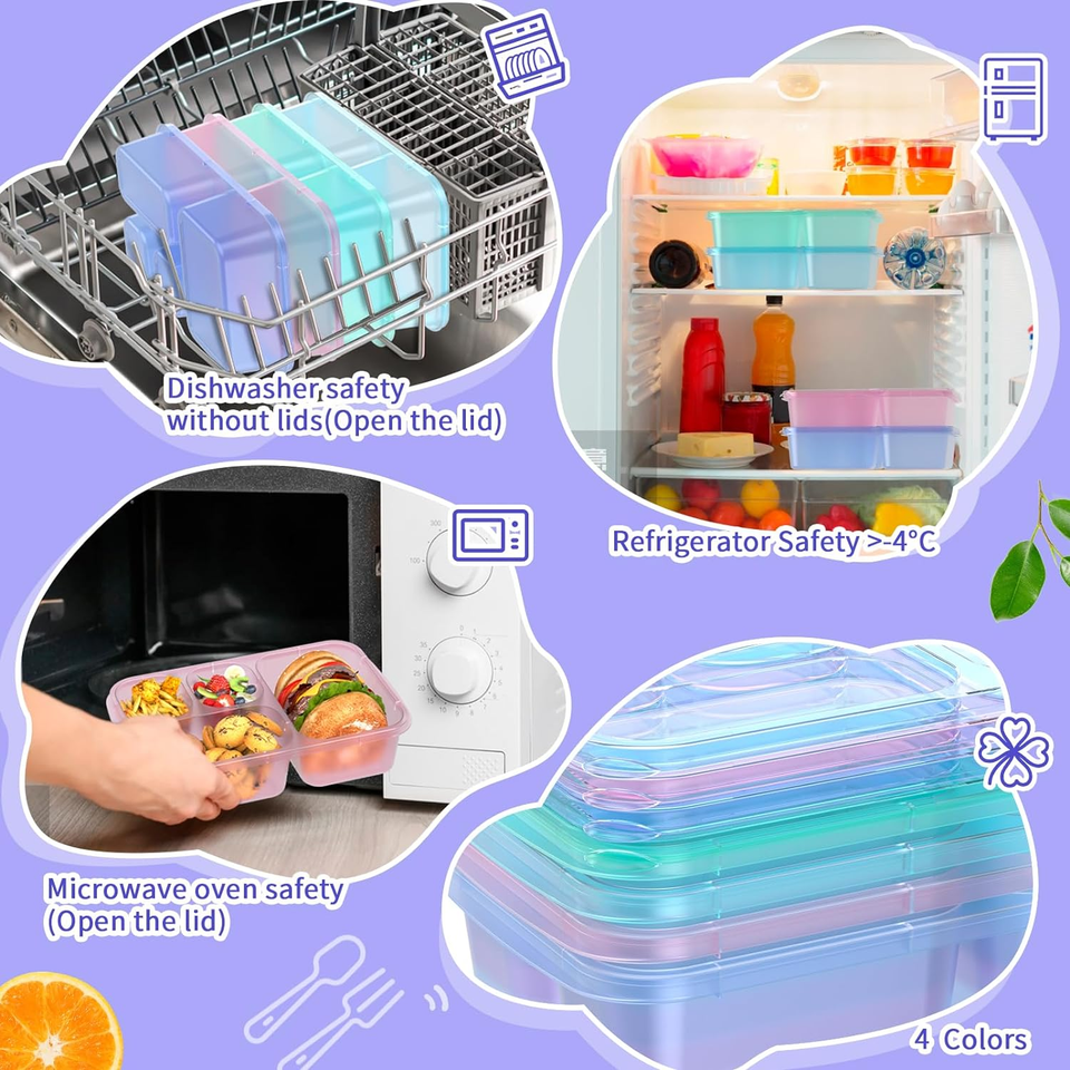 Bento Lunch Box Set 4 Meal Prep Containers for Kids & Adults