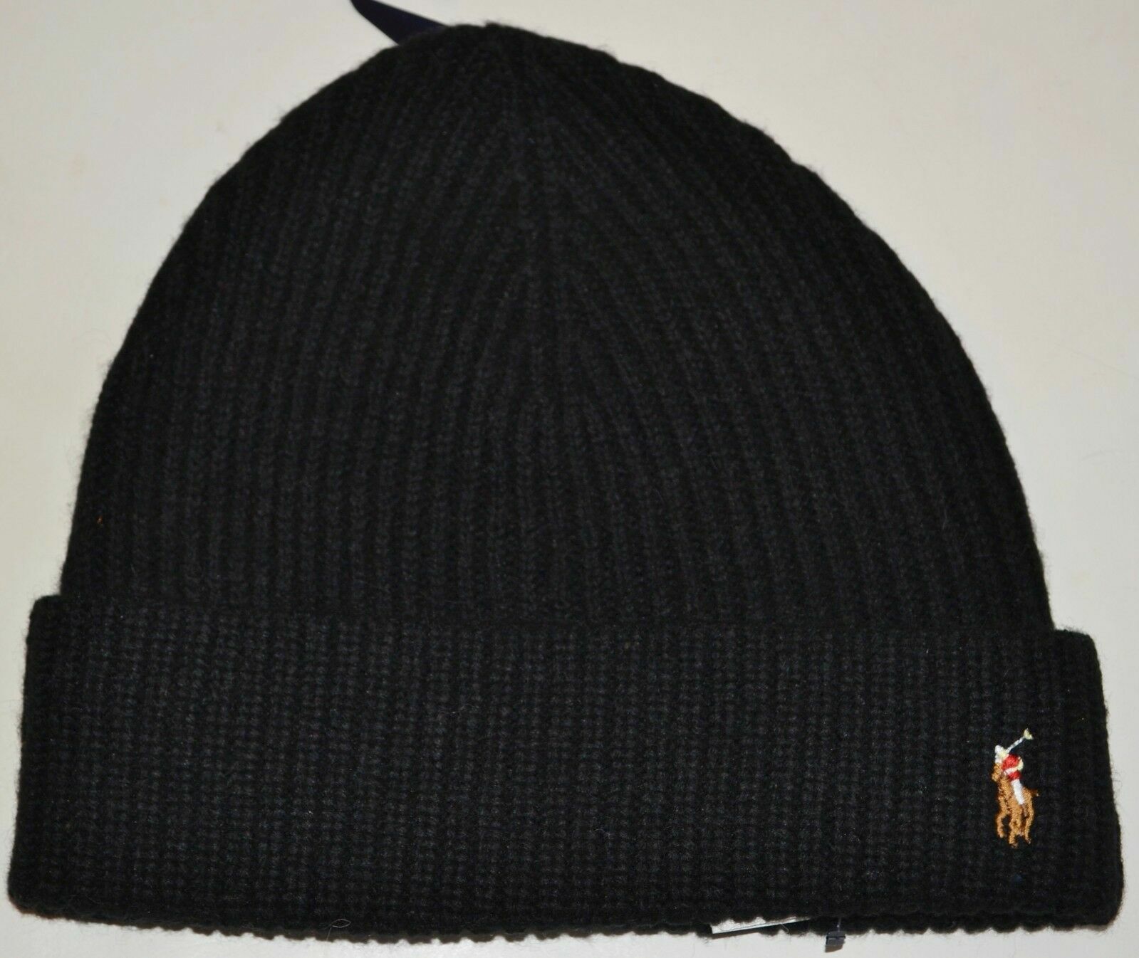 Cappello Polo Ralph Lauren nuovo con etichetta polsino berretto nero nuovo con etichetta multicolore pony