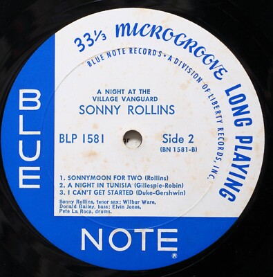 洋楽 Sonny Rollins Blue Note 1581 RVG SONNY ROLLINS A Night At The Village Vanguard BLUE NOTE 1581