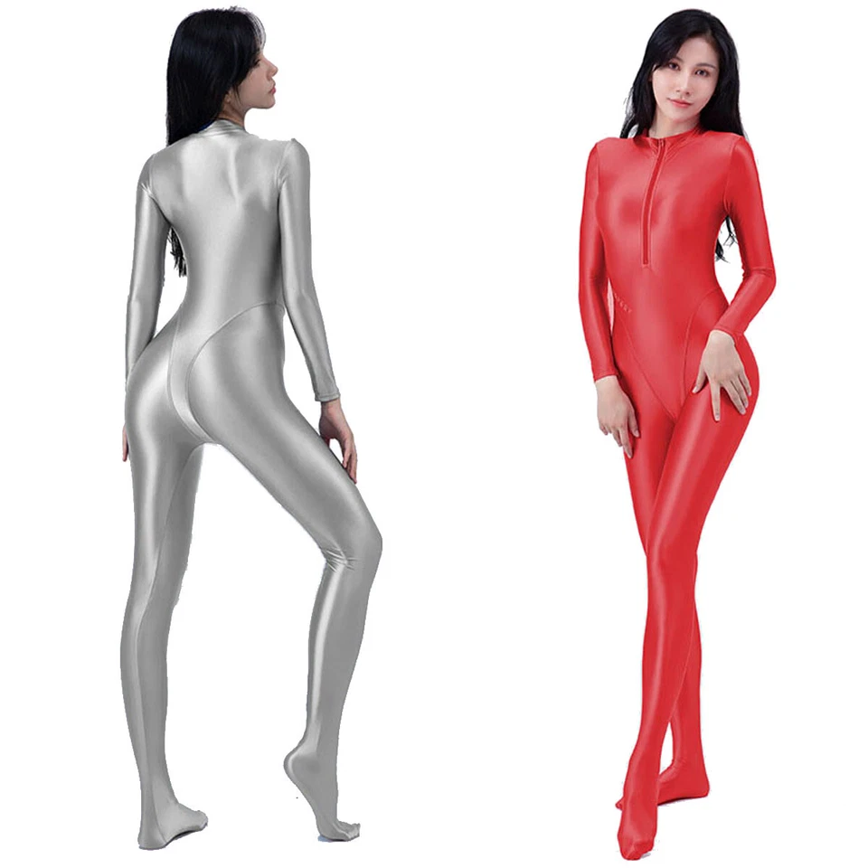 AMORESY Oil Women Glitzer Einteiler Langarm Overalls Elasthan Jumpsuit Bodysuit - Bild 2 von 4