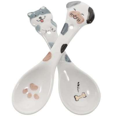  2 Pcs Pet Forks Dog Food Ceramic Spoon Tableware Feeding Accessory