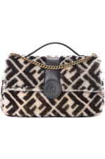 Fendi 1974 Double F Logo Print Shearling Shoulder Bag