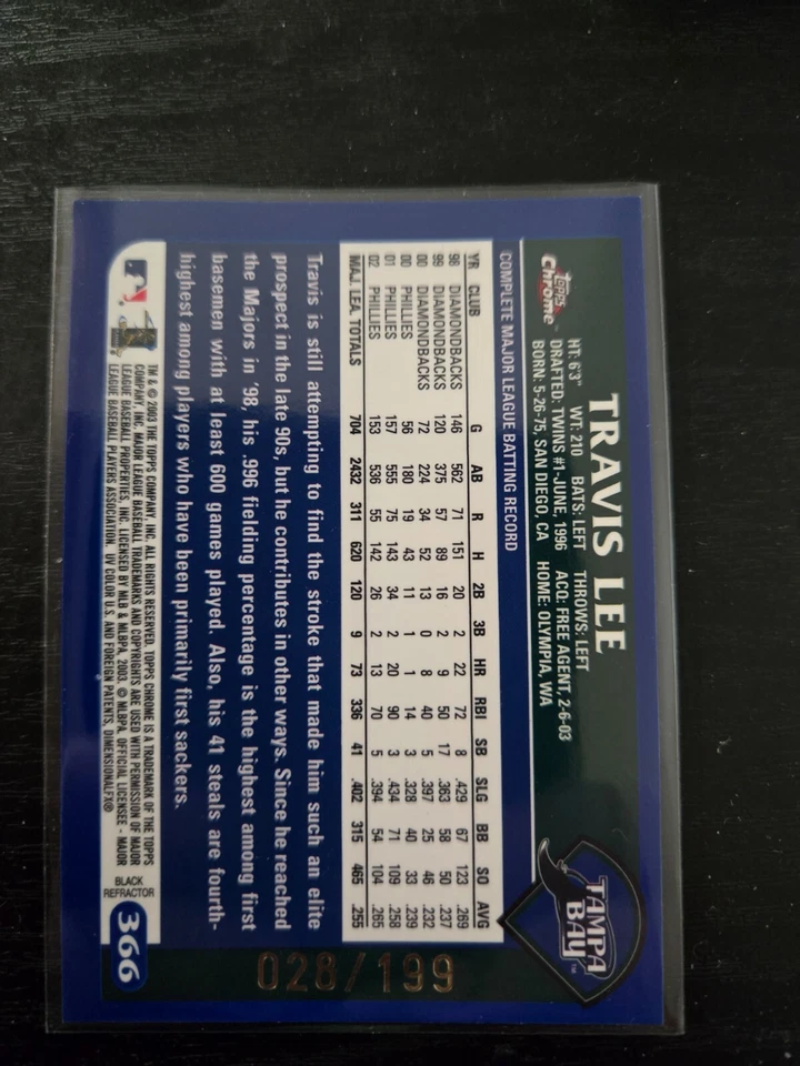 2003 Topps Chrome Black Refractor #D /199 Travis Lee #366 Diamondbacks - Image 2 of 2