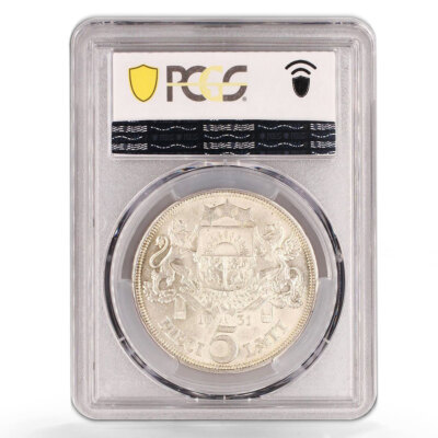 Latvia 5 lati First Republic Coat of Arms KM-9 MS63 PCGS silver