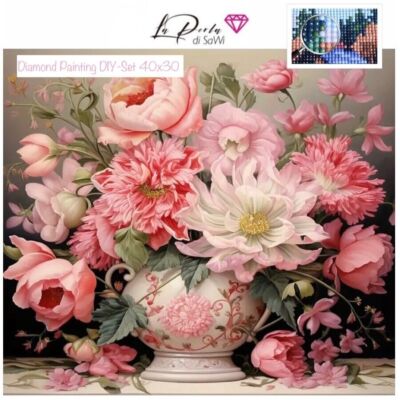 Diamond Painting DIY groß Bild BLUME Strauß rose rosa Vase Kunst 40x30 Gemälde