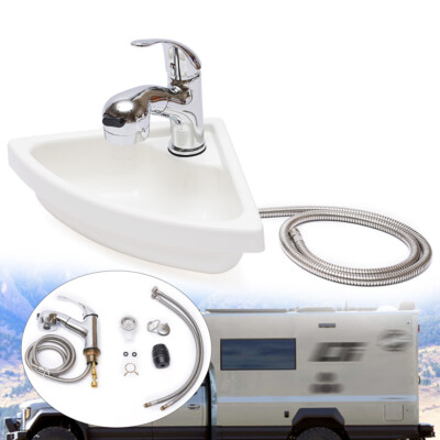 Boat Caravan RV Camper Corner Sink Acrylic Triangular Sink W/ Faucet & Hose Kit