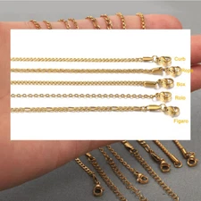 2/3mm Yellow Gold Plated Figaro/Rope/Cuban/Box/Link Chain Necklace Choker 16-30"