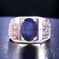 Blue Sapphire Gemstone With 925 Sterling Silver Ring For Men's #BL298