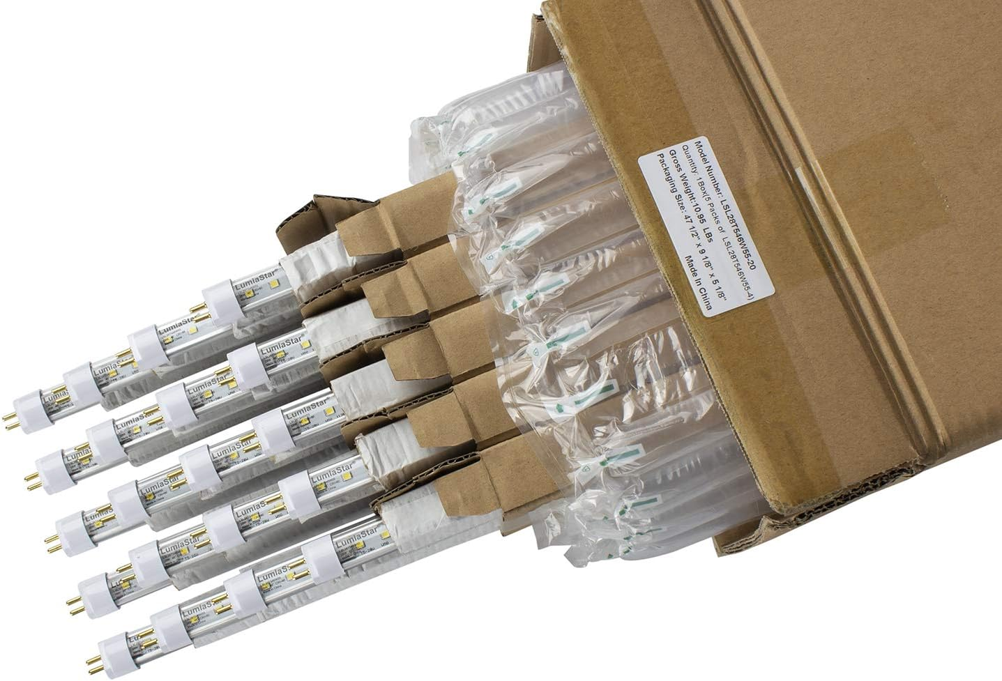20 Pack of 4Ft 28W T5 LED Tube W Sun White 6500K & over 2.0 PPF/180 Lumen/W, Per