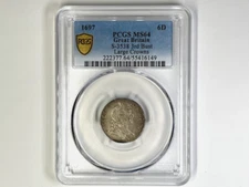 Great Britan ~ 1697 6D PCGS MS64 ~ S-3538 3rd Bust Large Crowns