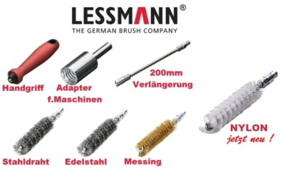 LESSMANN Rohrbürste / Drahtbürste rund L 115mm in stahl , edelstahl od. messing