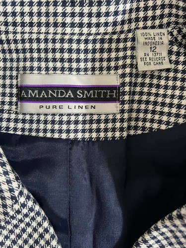 Amanda Smith Pure Linen Black&White Houndstooth Double Breasted Blazer Size 12 - Picture 15 of 17