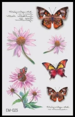 ROSIE'S TATTOO BOUTIQUE 3D BUTTERFLY & DAISY Temporary Tattoos UK Pink Girls Body Art Fake Transfers 🦋