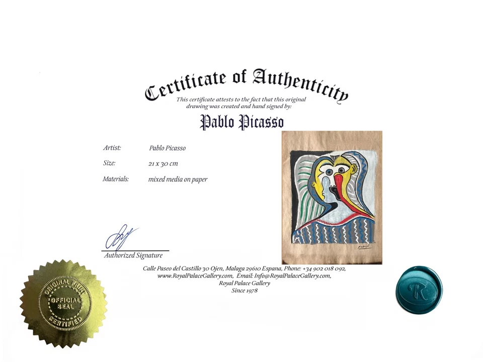 COA Pablo Picasso Art Drawing Vintage Painting Original Signed Stamped - Image 2 of 4