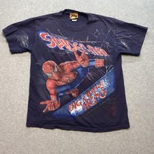 Vintage Y2K Spiderman All Over Print Blue T-Shirt Youth Size XL