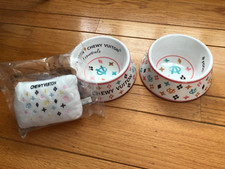 White Chewy Vuiton Bowls & Plush Handbag - New