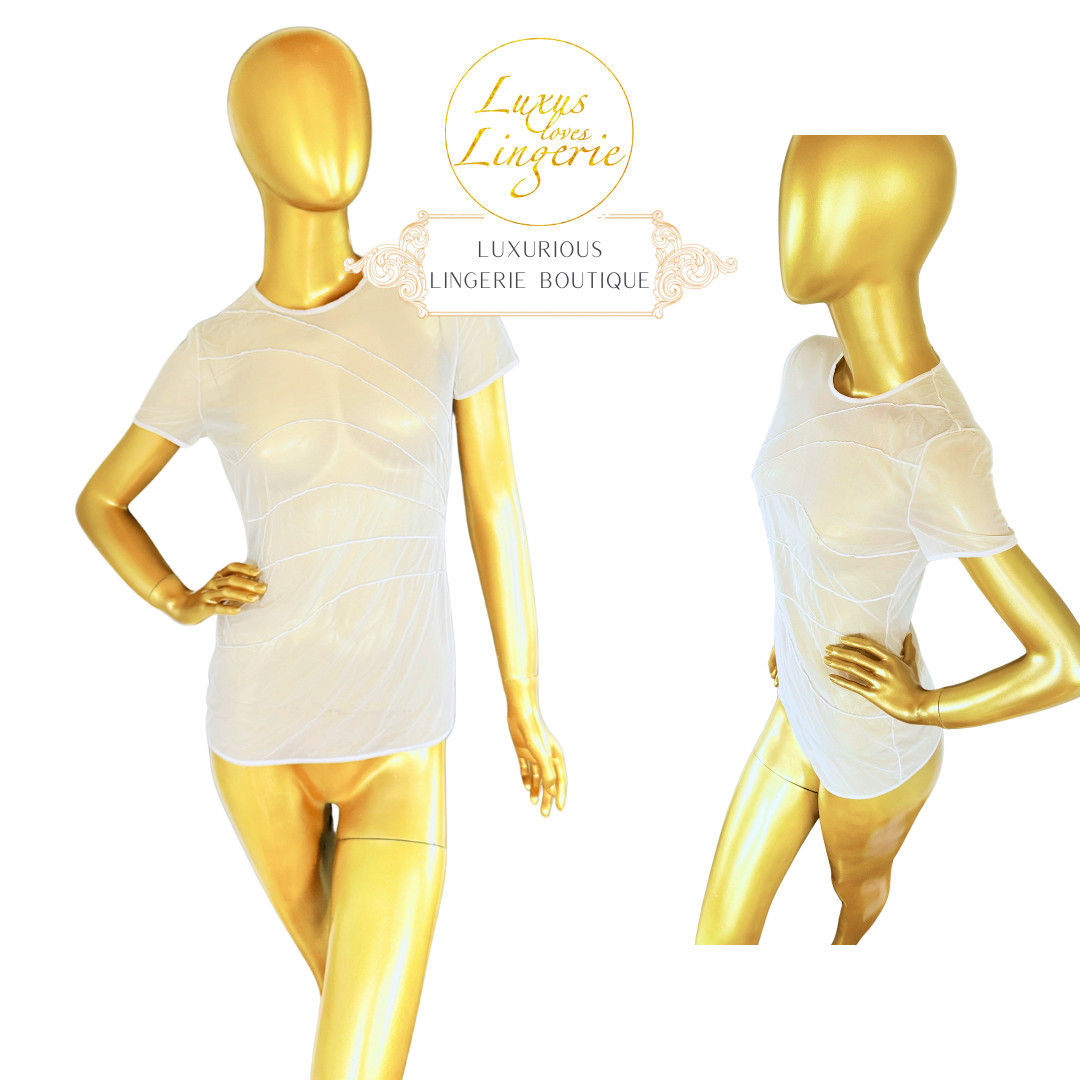 Tuck Camiseta Wolford S Small Blanco Crudo Transparente Tul Corta Ligero Aireado