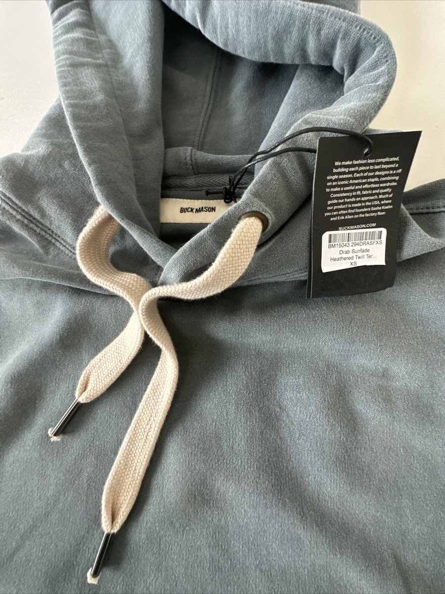 NWT Buck Mason Drab Sunfade Heathered Twill Hoodie sweatshirt. Blue XSmall  | eBay