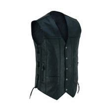 Men's Leather Biker Vest 10 Pockets with Gun Storage, Side Laces V Shaped