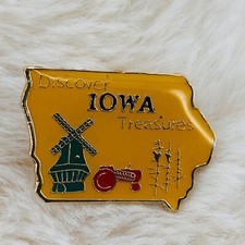 Vtg Discover Iowa Treasures Souvenir Enamel State Lapel Pin w/ Danish Windmill