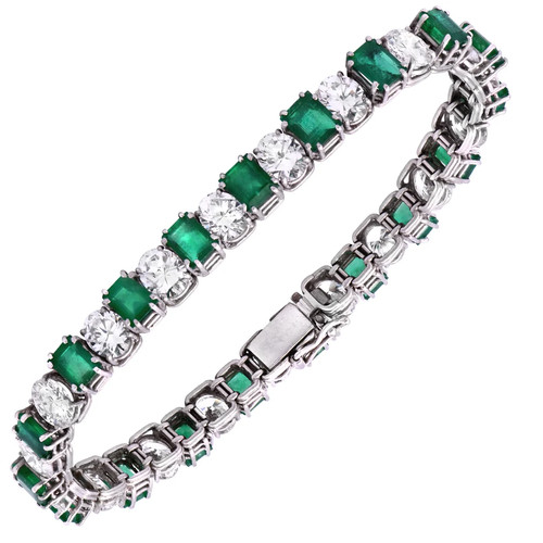 Platinum Bracelet with Diamonds & Emeralds, 27.05g, 11.12ct Diamonds