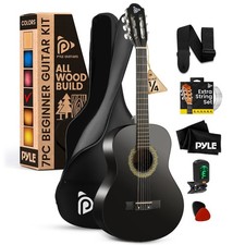 Pyle Beginner Acoustic Guitar Kit, 1/4 Junior Size All Wood Instrument