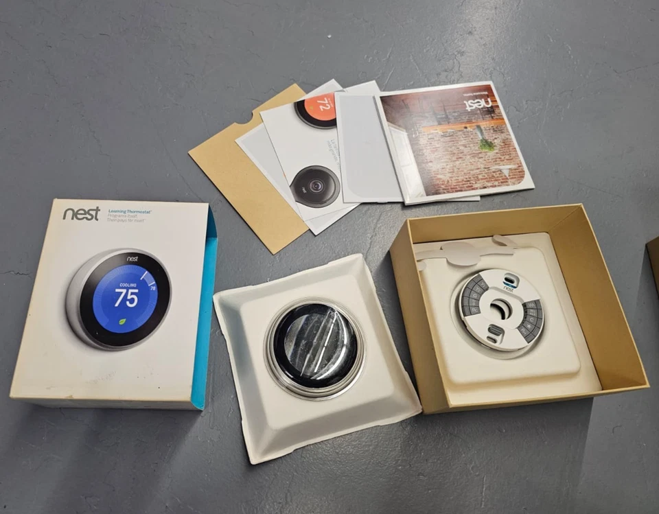 Google Nest 3rd Gen Smart Learning Programmable Thermostat Stainless Steel w Box - Image 4 of 4