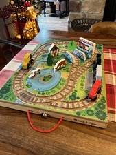 Melissa  Doug Take Along Railroad Wooden Train Track Set Case Vehicles Animals