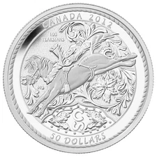 Canada 2012 COWBOY + BUCKING BRONCO Calgary Stampede RODEO $50 5 Oz Silver Proof