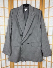 A New Day Gray Pinstripe Double Breasted Blazer Jacket Oversized Structured S