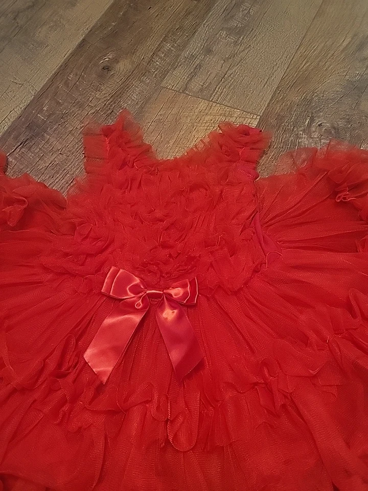 Vestido Popatu Tutú Tul Niñas Pequeñas Talla XS 2-3 Rojo Cupcake Desfile Fiesta Vestido Foto 2 de 4