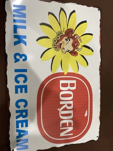 Borden Milk And Ice Cream Retro Metal Tin Sign 12x8 Vintage Style Decor