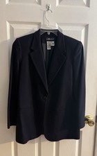 Women s 100 Wool Sag Harbor Size 8 Navy Blue One Button Blazer Jacket