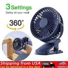 3 Speeds USB Rechargeable Mini Cooling Fan Clip On Desk Baby Stroller Portable