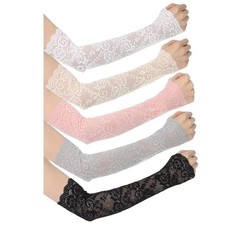 5 Pairs Women Lace Arm Sleeves Fingerless Arm Sleeve Floral Hollow Arms Cover