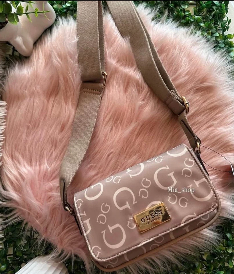 Small Guess Crossbody Bag, Signature Lining Beige Color. Foto 3 de 4