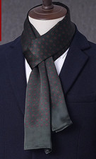 100 Silk men women Scarf neckerchief Wrap long plaid dark green red MY175-1