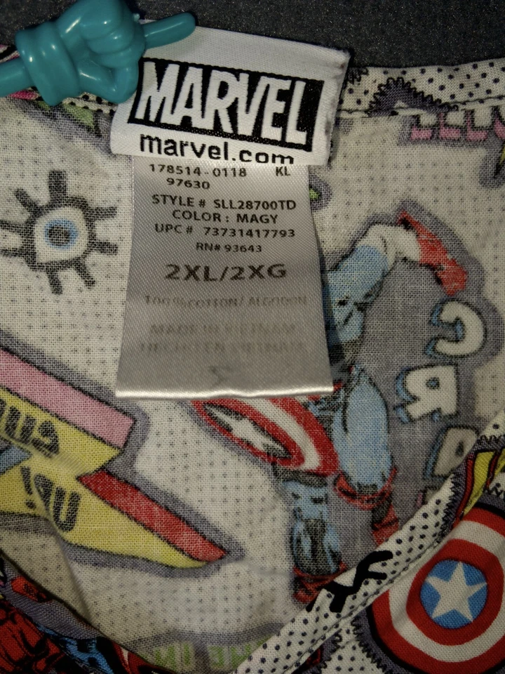 Ropa de trabajo Marvel Advengers para mujer talla XXL 2XL XXLarge cuello en V 100 % algodón Foto 4 de 4
