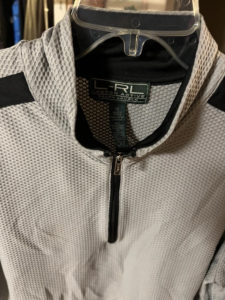Top LRL Active Ralph Lauren para mujer 1X gris tejido gofre 1/4 cremallera cuello falso  Foto 3 de 4