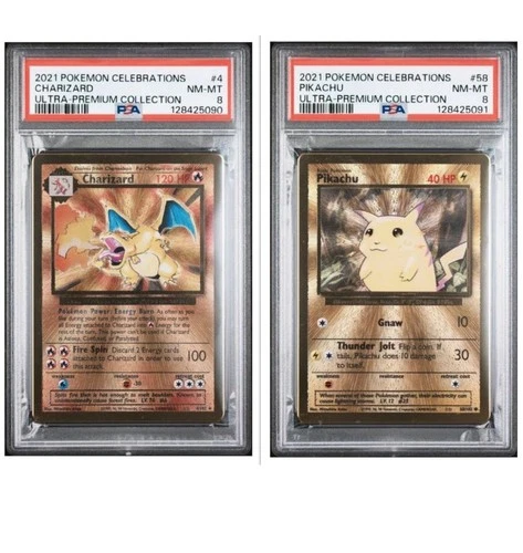 SEQUENTIAL PSA 8 SET Celebrations UPC Charizard 4 & Pikachu 58 Gold Metal Promo
