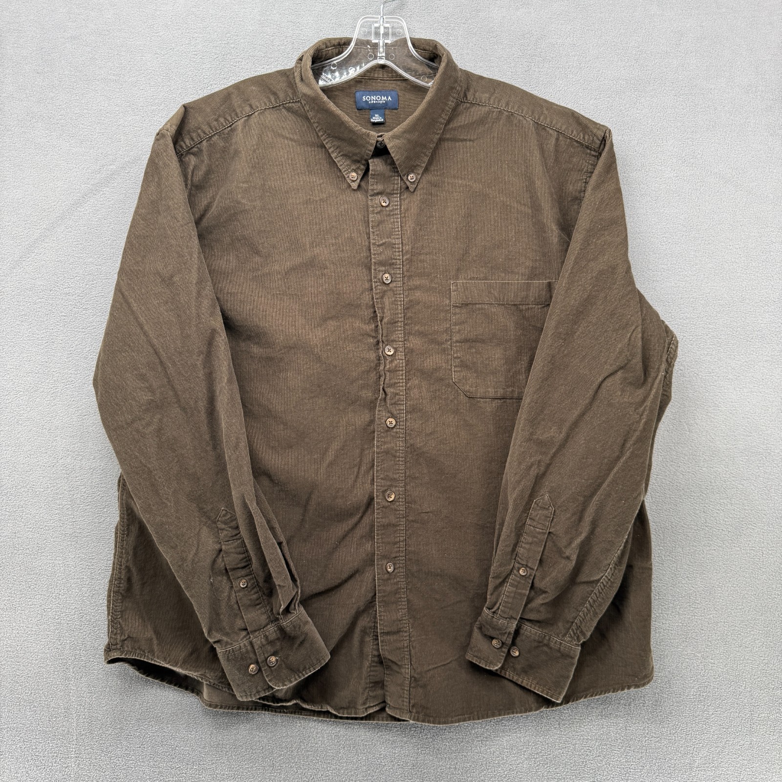 Sonoma Button Down Pocket Shirt Mens XL Brown Corduroy Life Style Outdoor