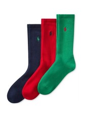 Polo Ralph Lauren Men's Ribbed Cushion Foot Crew Socks 3-Pack 10-13 Boxed